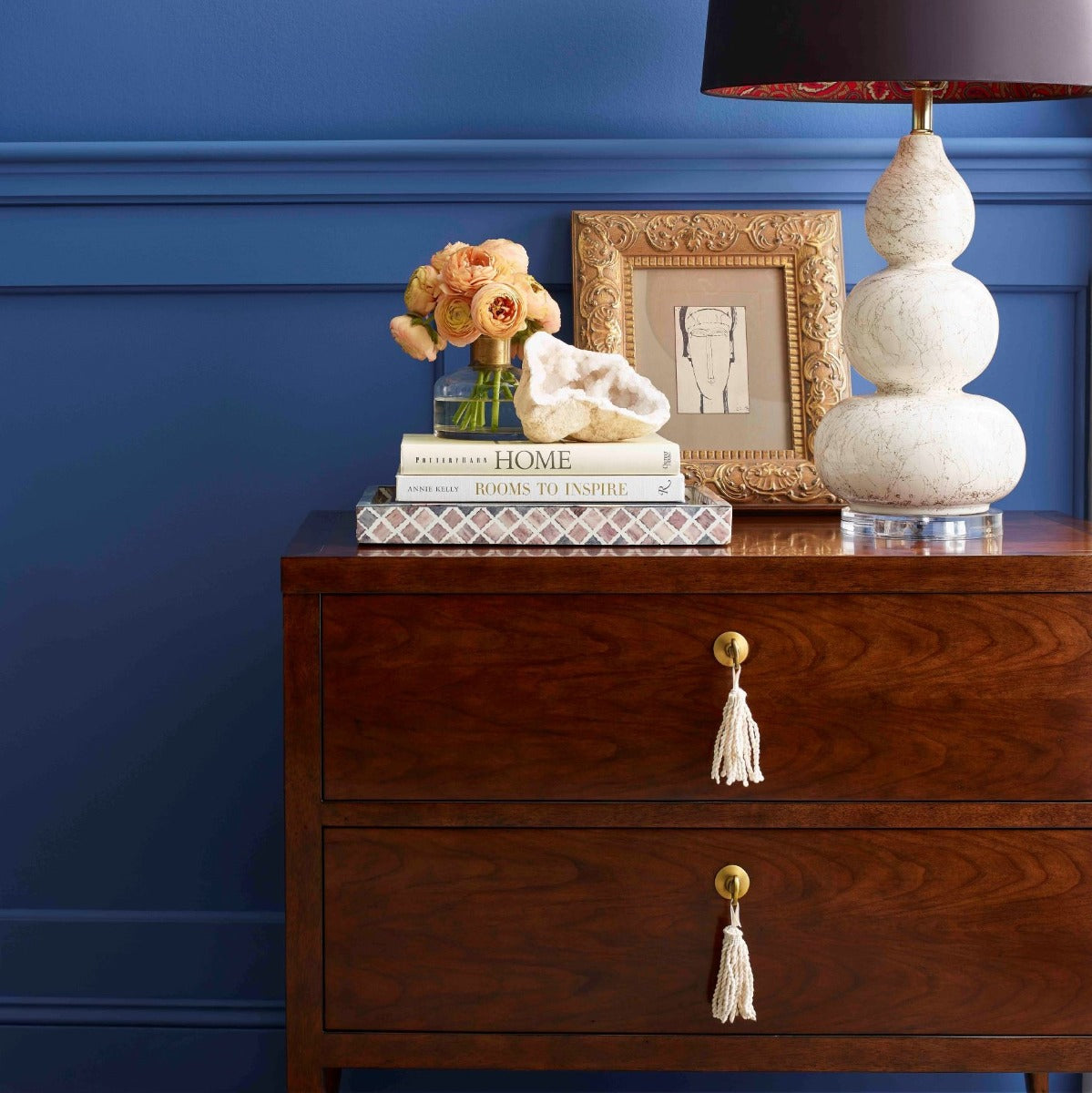 Sarah Bedside Chest 36 Inch Bordeaux Finish Brass