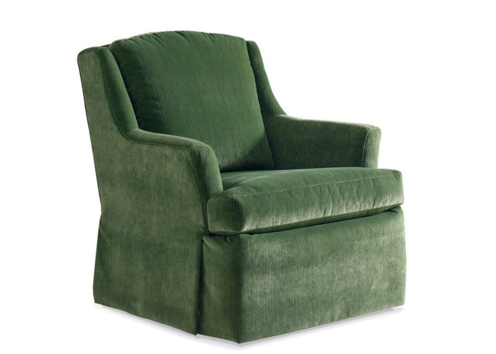 Sherrill Furniture Swivel Chair in a green fabric with track arm. 