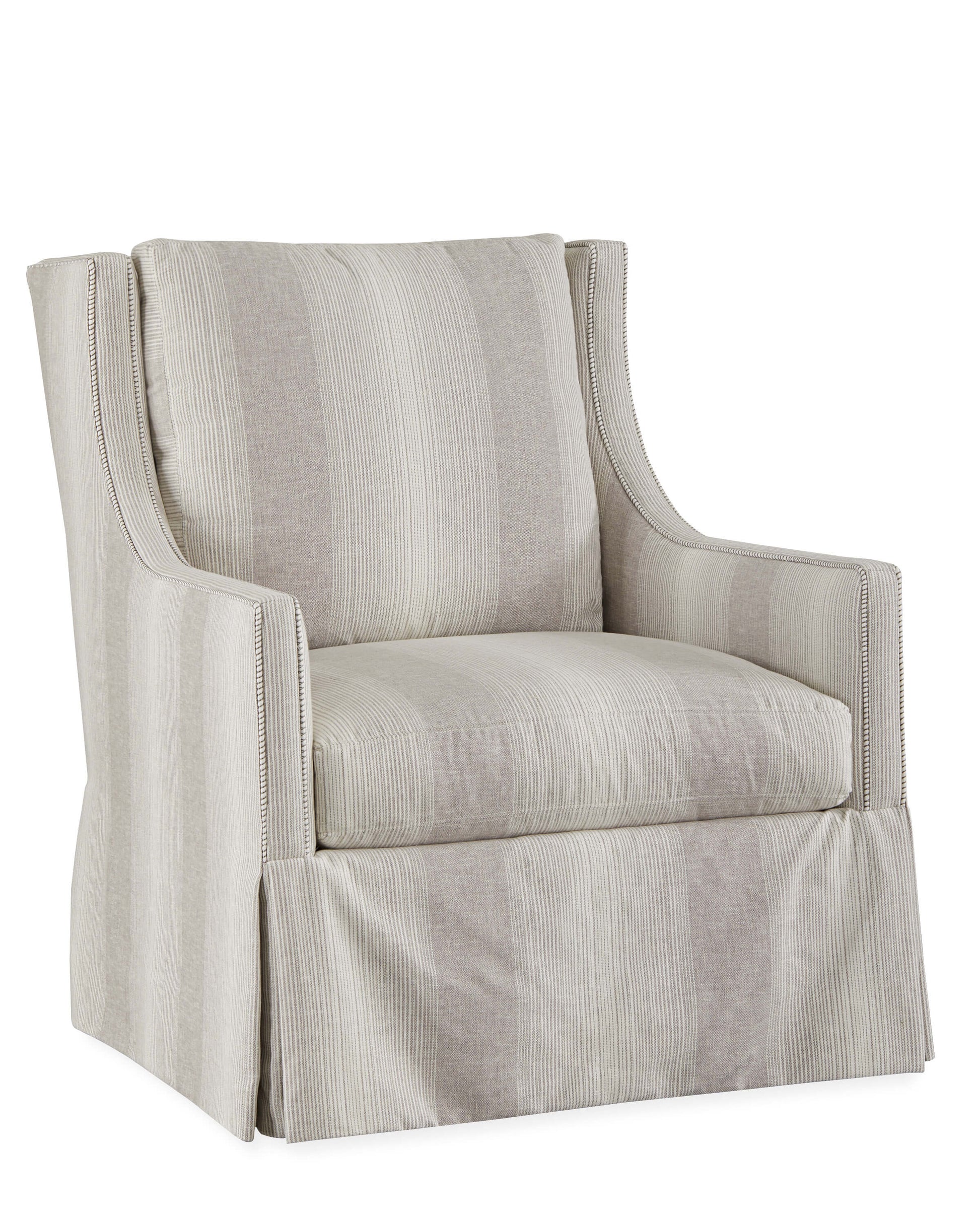 Lee Industries 1211-01SW Chair in a gray and white stripped fabric with english arm. 