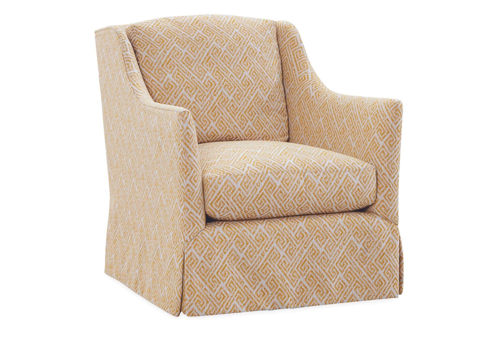 Lee Industries 3821-01 Swivel Chair in a yellow oriental fabric with curve arm. 